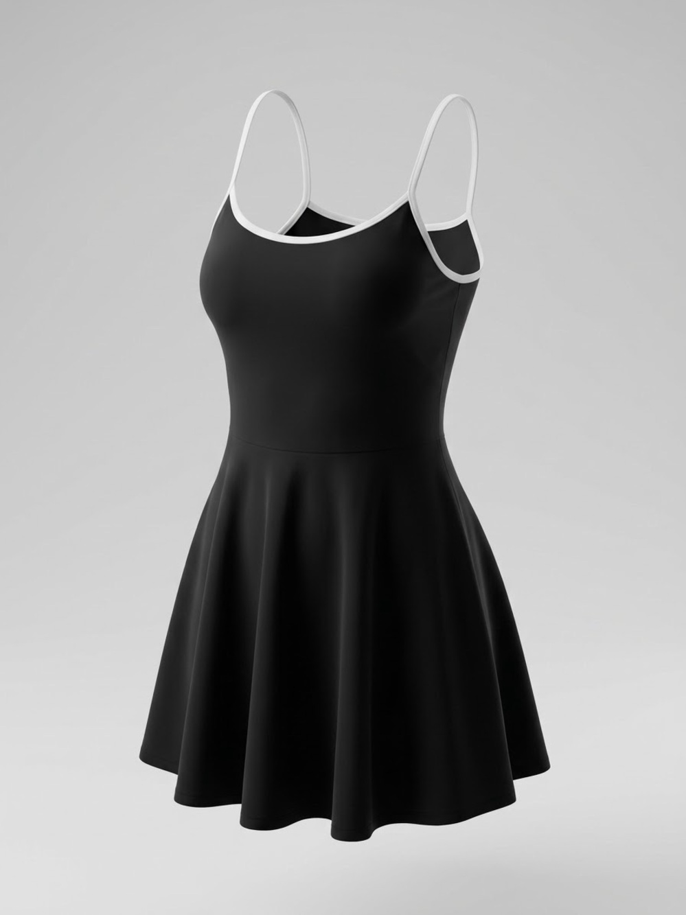 Attraco Sports Sporty Black Dress White Piping, Built-in Bra, Large